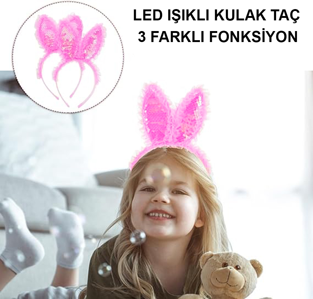 Kenarları Dantelli Fuşya Pullu Payetli Led Işıklı Tavşan Kulak Taç 23x19 cm (4812) Kenarları Dantelli Fuşya Pullu Payetli Led Işıklı Tavşan Kulak Taç 23x19 cm (4812)