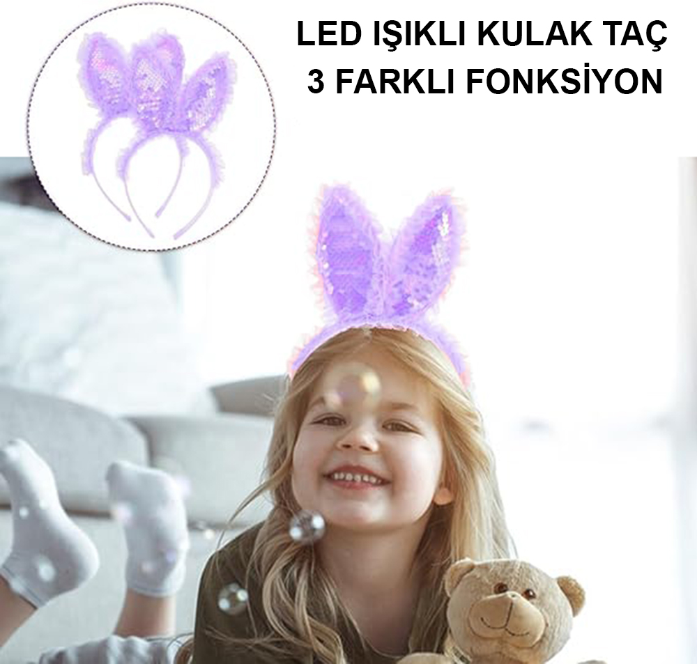 Kenarları Dantelli Mor Pullu Payetli Led Işıklı Tavşan Kulak Taç 23x19 cm (4812) Kenarları Dantelli Mor Pullu Payetli Led Işıklı Tavşan Kulak Taç 23x19 cm (4812)