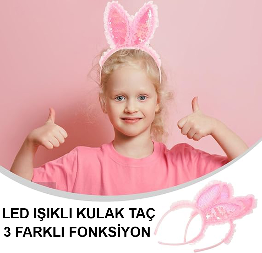 Kenarları Dantelli Pembe Pullu Payetli Led Işıklı Tavşan Kulak Taç 23x19 cm (4812) Kenarları Dantelli Pembe Pullu Payetli Led Işıklı Tavşan Kulak Taç 23x19 cm (4812)