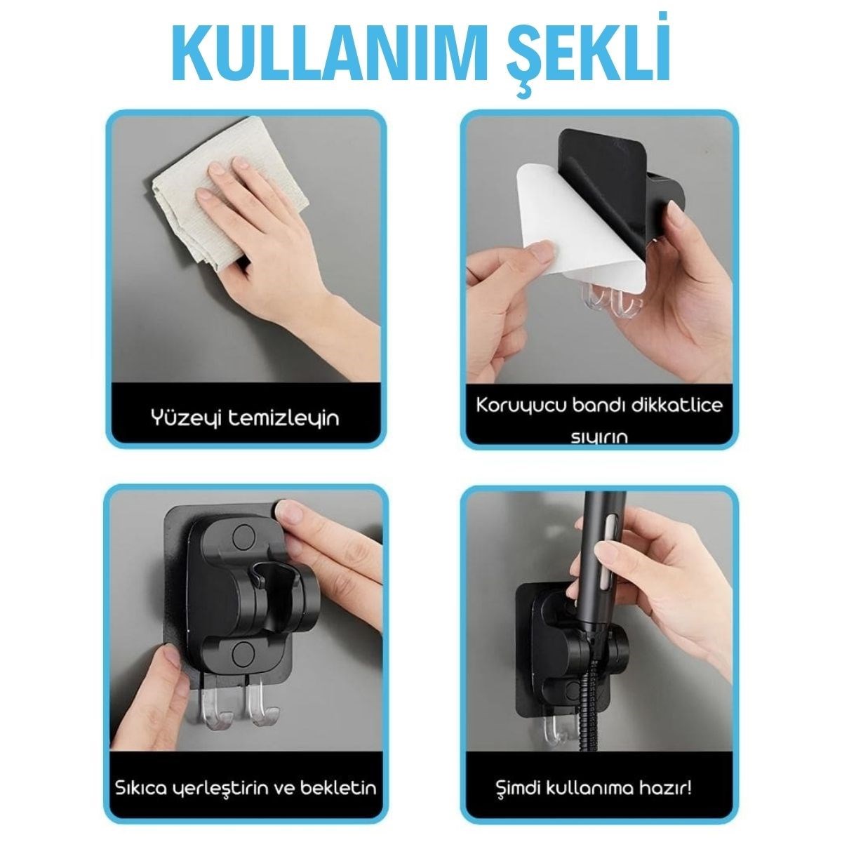 Kendiliğinden Güçlü Yapışkanlı Askılı Duş Başlık Tutucu (4812) Kendiliğinden Güçlü Yapışkanlı Askılı Duş Başlık Tutucu (4812)