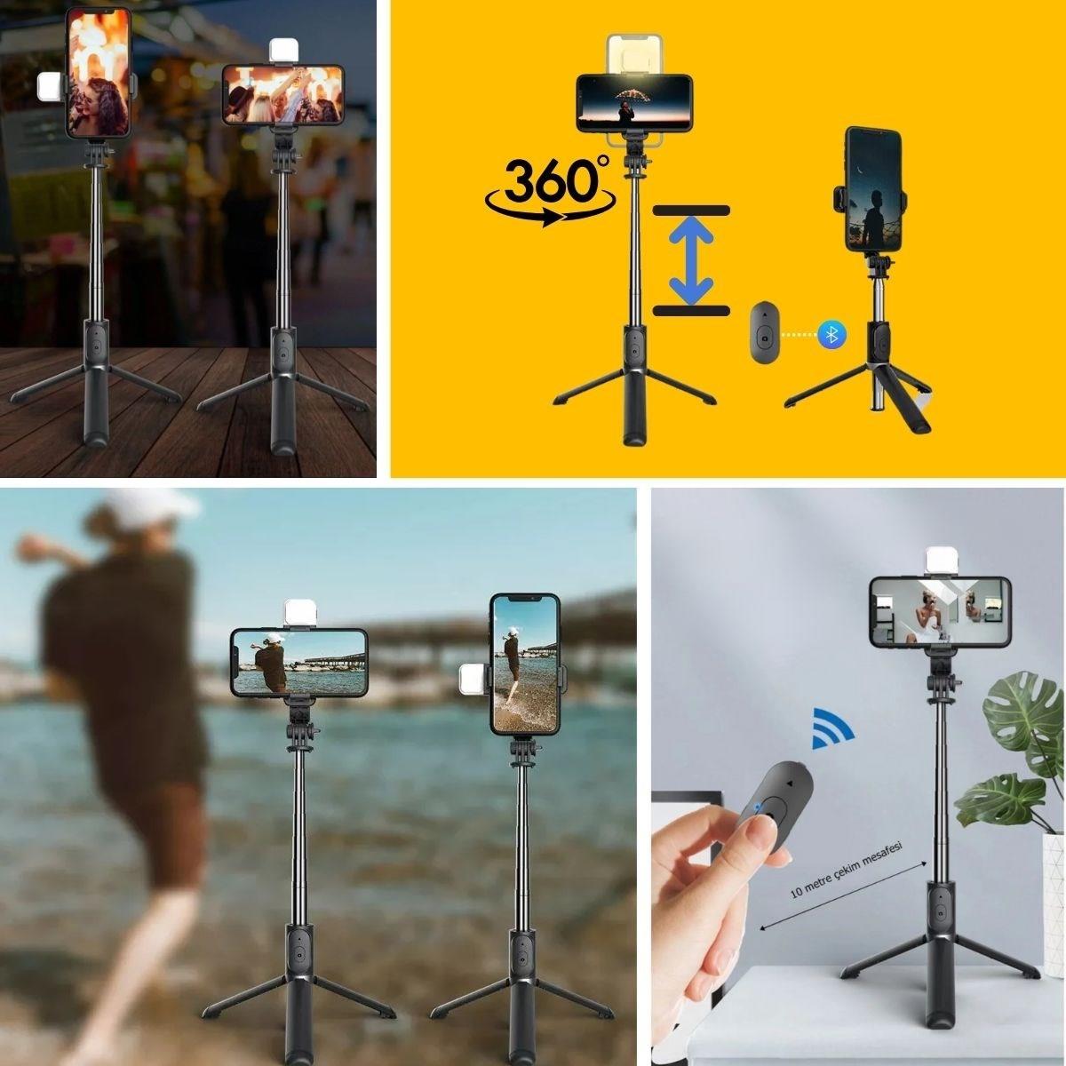 Kendiliğinden Işıklı Masaüstü Tripod Olabilen Telefon Tutuculu Kablosuz Kumandalı Selfie Çubuğu (4812) Kendiliğinden Işıklı Masaüstü Tripod Olabilen Telefon Tutuculu Kablosuz Kumandalı Selfie Çubuğu (4812)