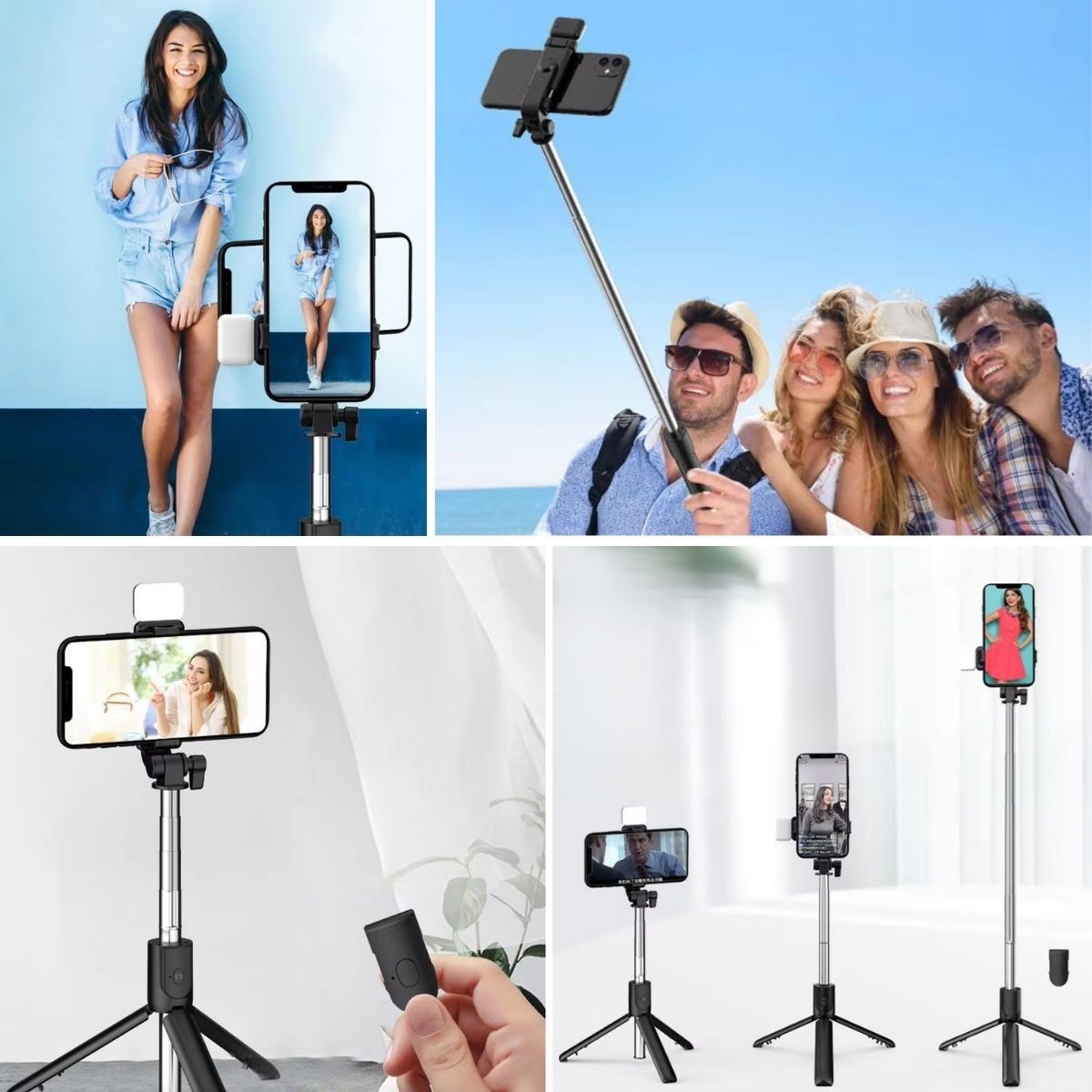 Kendiliğinden LED Işıklı Kumandalı Uzayabilen Selfie Çubuğu,Masa Üstü Tripod (4812) Kendiliğinden LED Işıklı Kumandalı Uzayabilen Selfie Çubuğu,Masa Üstü Tripod (4812)