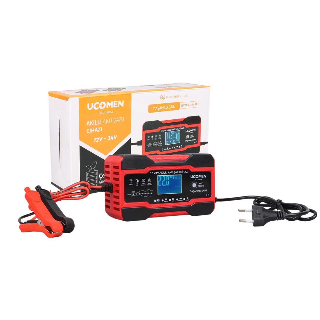 KIRMIZI 12/24 VOLT 10 AMPER LED GÖSTERGELİ AKÜ ŞARJ CİHAZI UC-C121001A (4812)