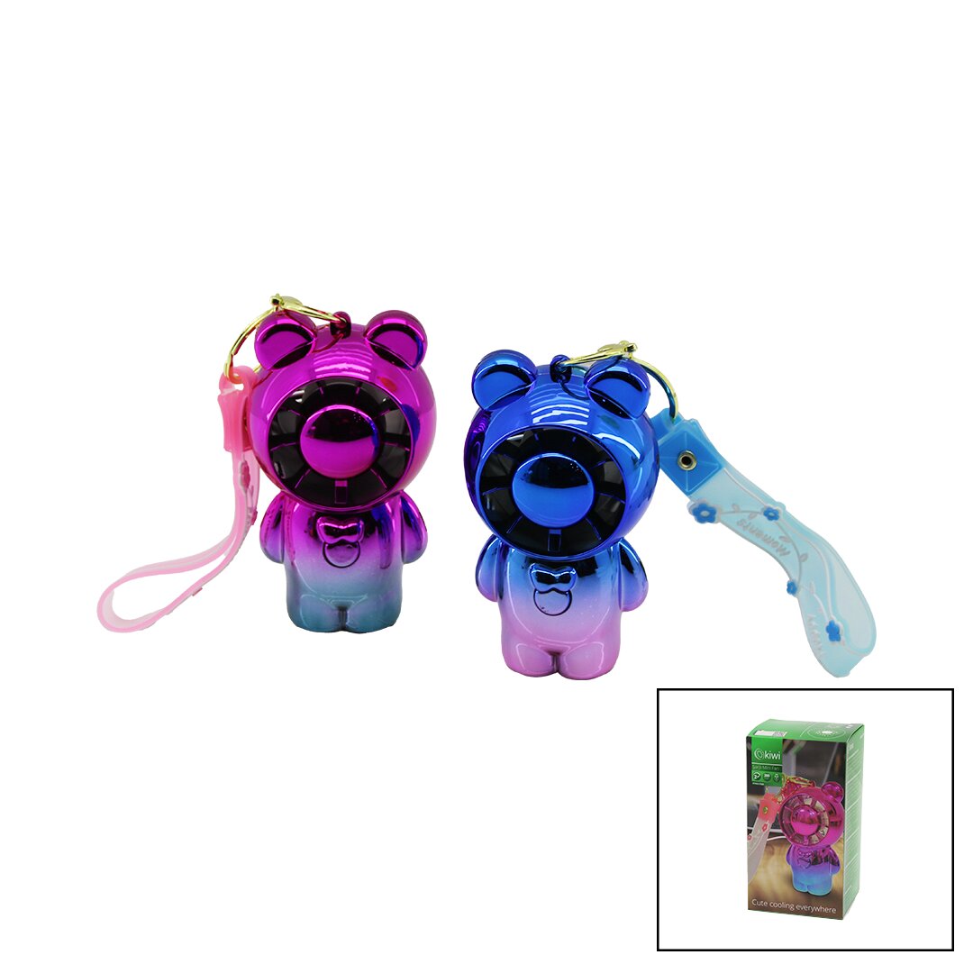 KİWİ KFAN-7400 AYICIK MODELİ EL TİPİ - MASA ÜSTÜ MİNİ FAN USB ŞARJLI ANAHTARLIKLI 2-KADEME HIZ PARLAK RENKLİ (4812)