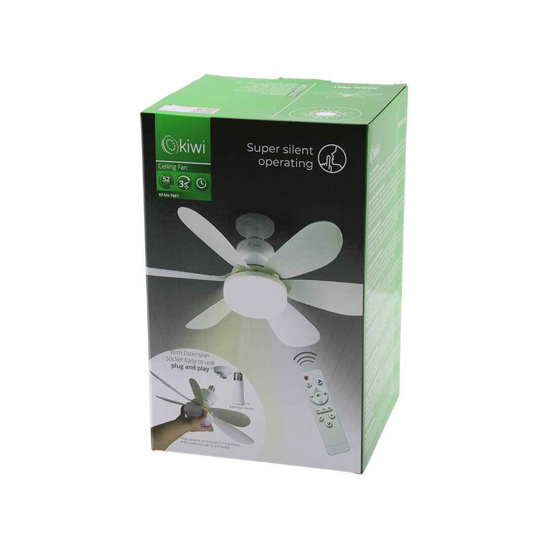 KİWİ KFAN-7681 2İN1=TAVAN VANTİLATÖR - AVİZE LAMBA  KUMANDALI   52CM  6-BEYAZ PLASTİK KANAT 3-KADEME HIZ MOTOR-30W (4812)