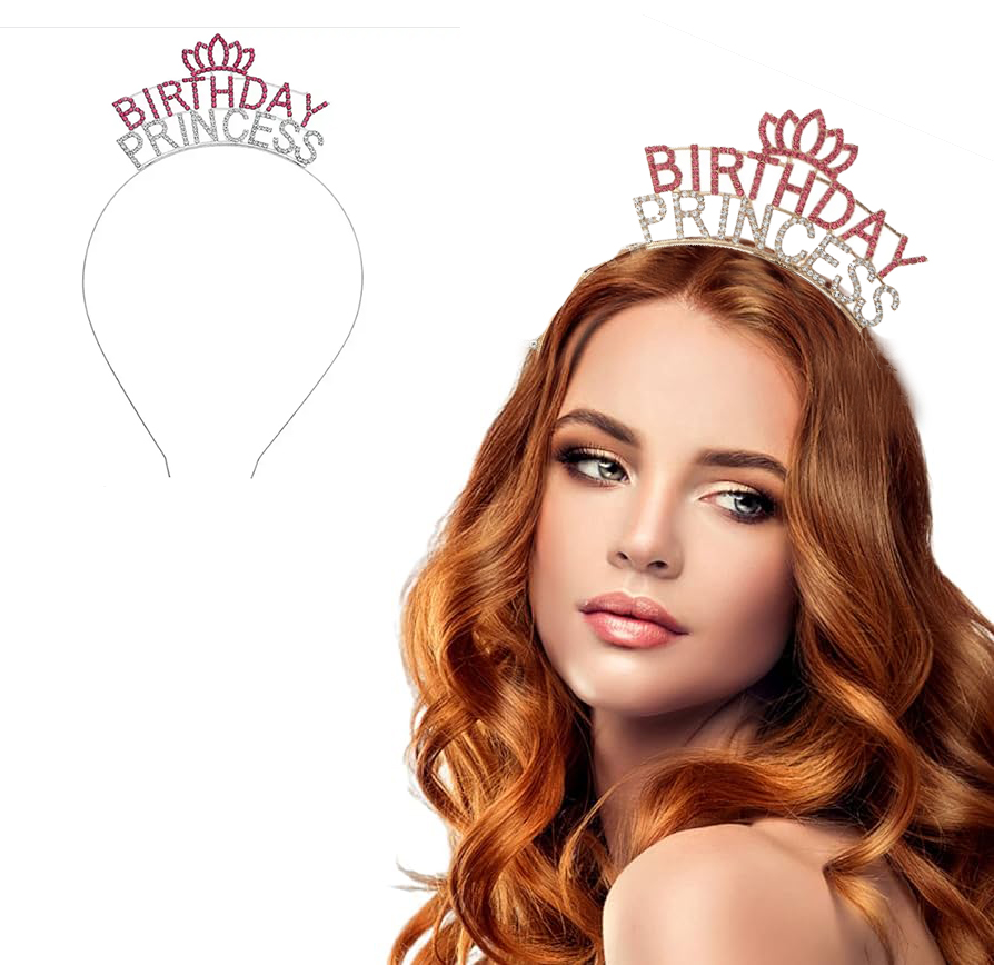 Kristal Taşlı Pembe Birthday Princess Yazılı Parti Tacı 19x11 cm (4812)