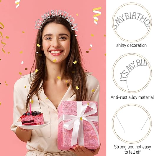 Kristal Taşlı Gümüş Renk İt&apos;s My Birthday Yazılı Doğum Günü Parti Tacı 14x16 cm (4812)