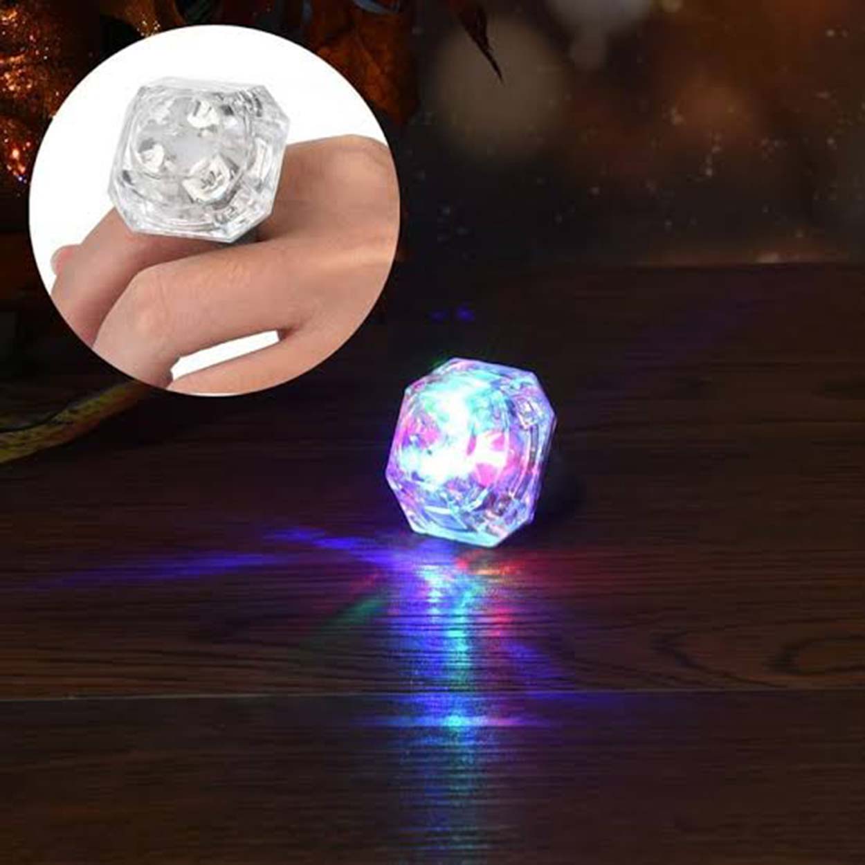 Kristal Tasarımlı Led Glow Işıklı 3 Modlu Gümüş Yüzük 3.5 x 5 cm (4812)