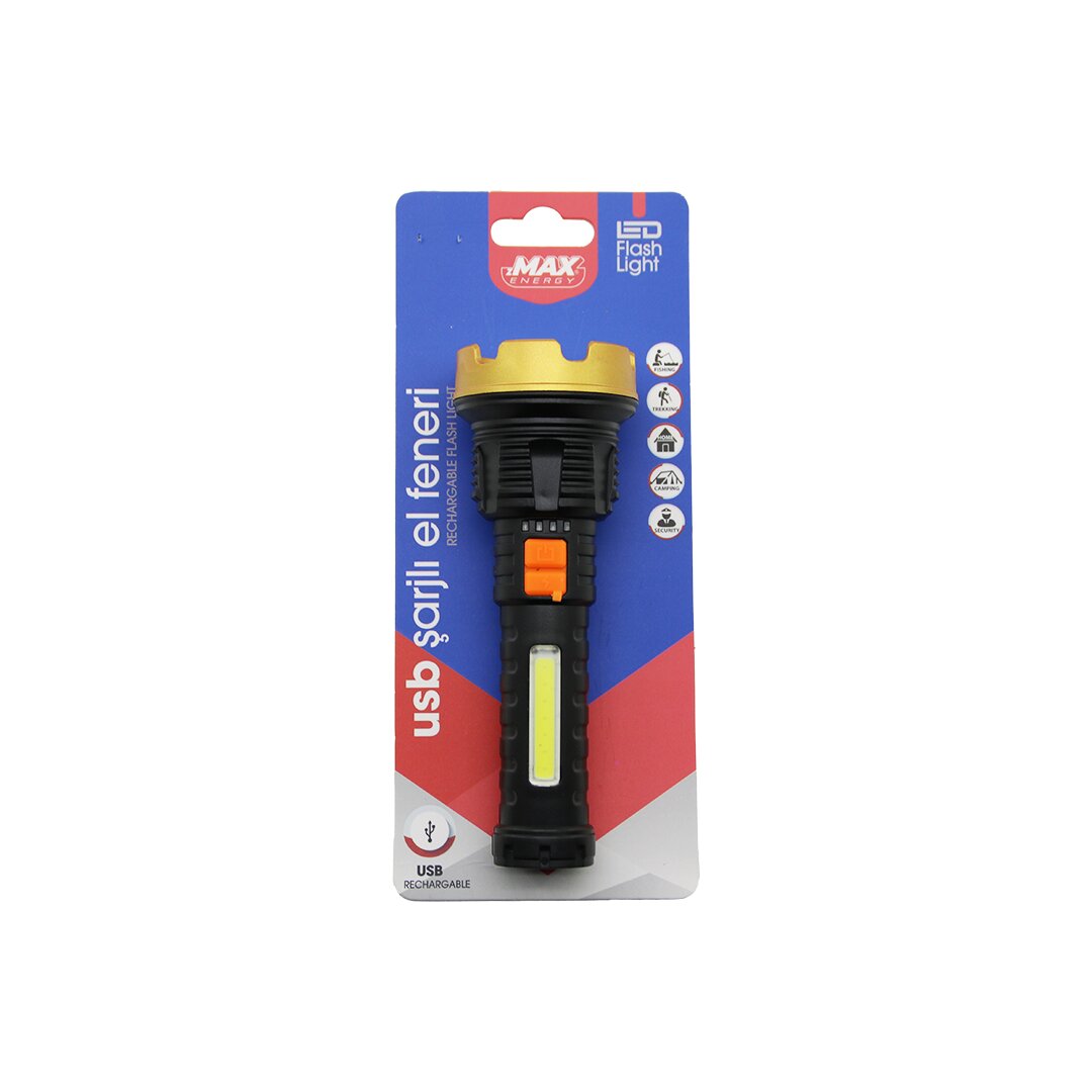 KÜÇÜK=15CM 2İN1= OSL LED - COB LED USB ŞARJLI EL FENERİ 3-KADEME IŞIK - FLAŞÖR ŞARJ GÖSTERGE (4812)