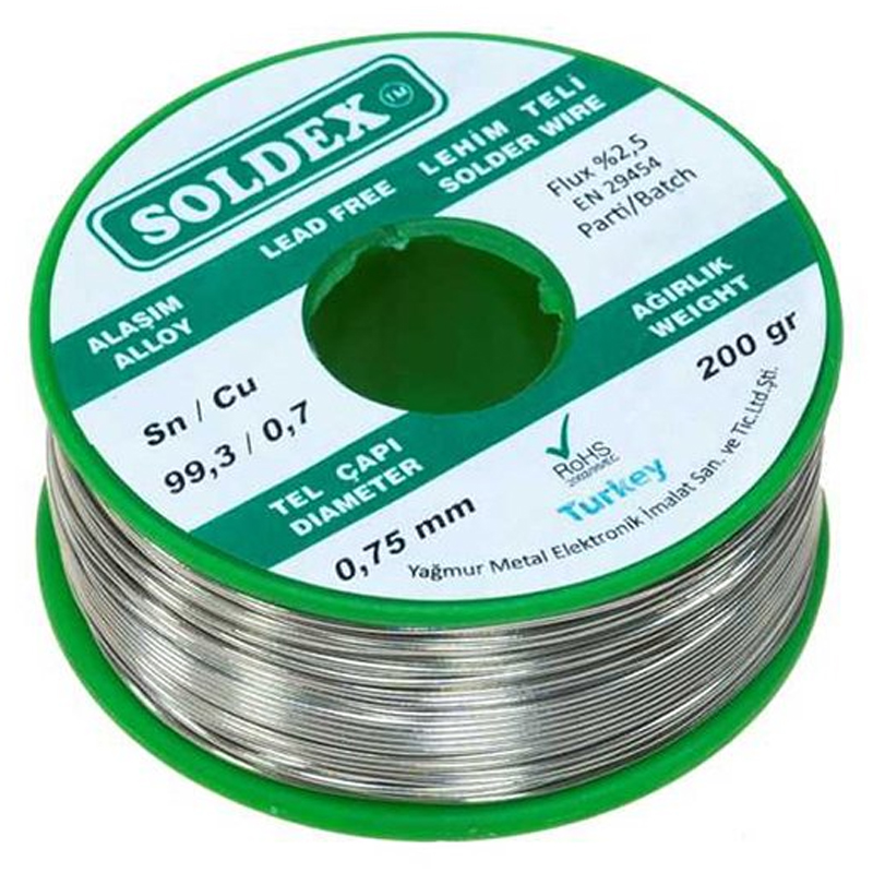 KURŞUNSUZ SOLDEX 200 GR 0.75 MM KURŞUNSUZ LEHİM TELİ SN 99.3 / CU 0.7 (4812)