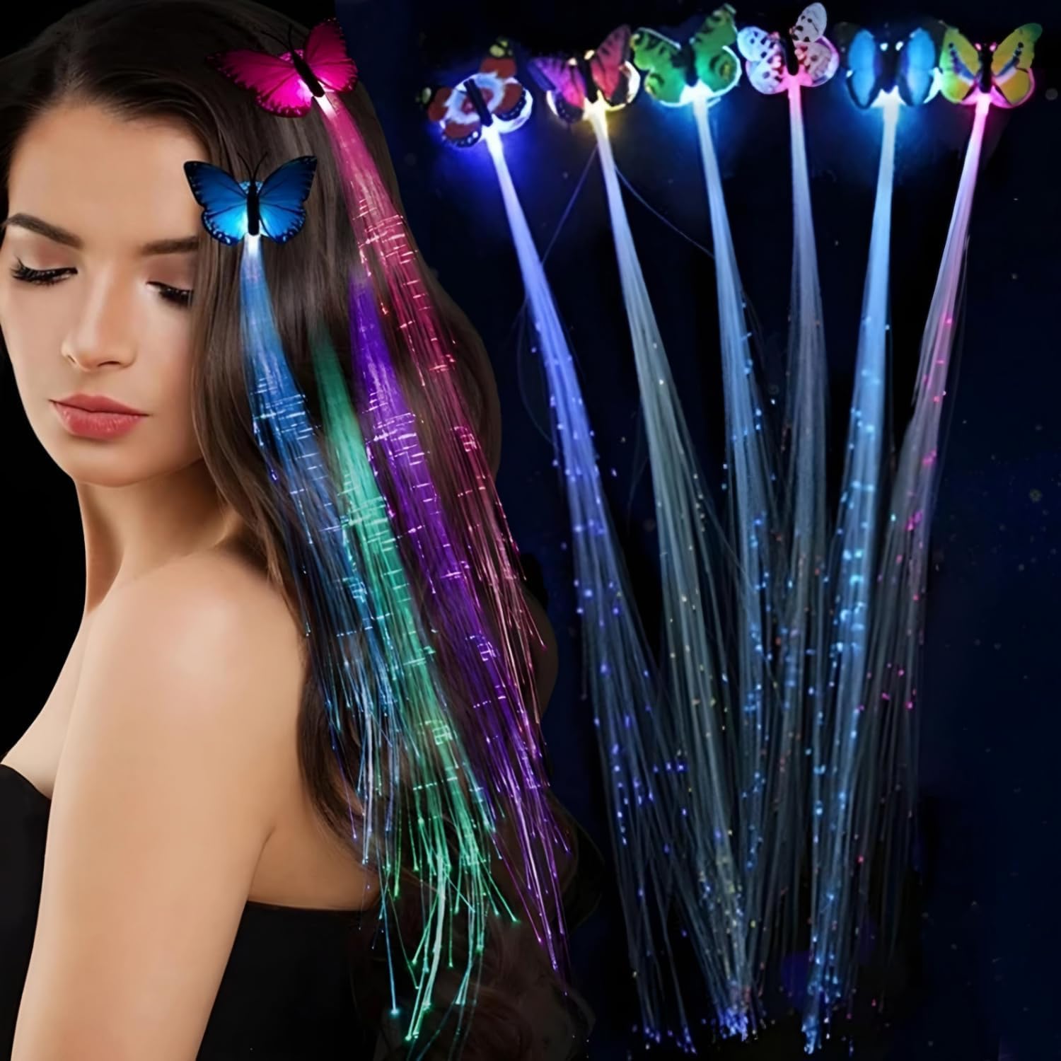 Led Fiber Optik Işıklı Kelebek Saç Klipsi 1 Adet (4812)