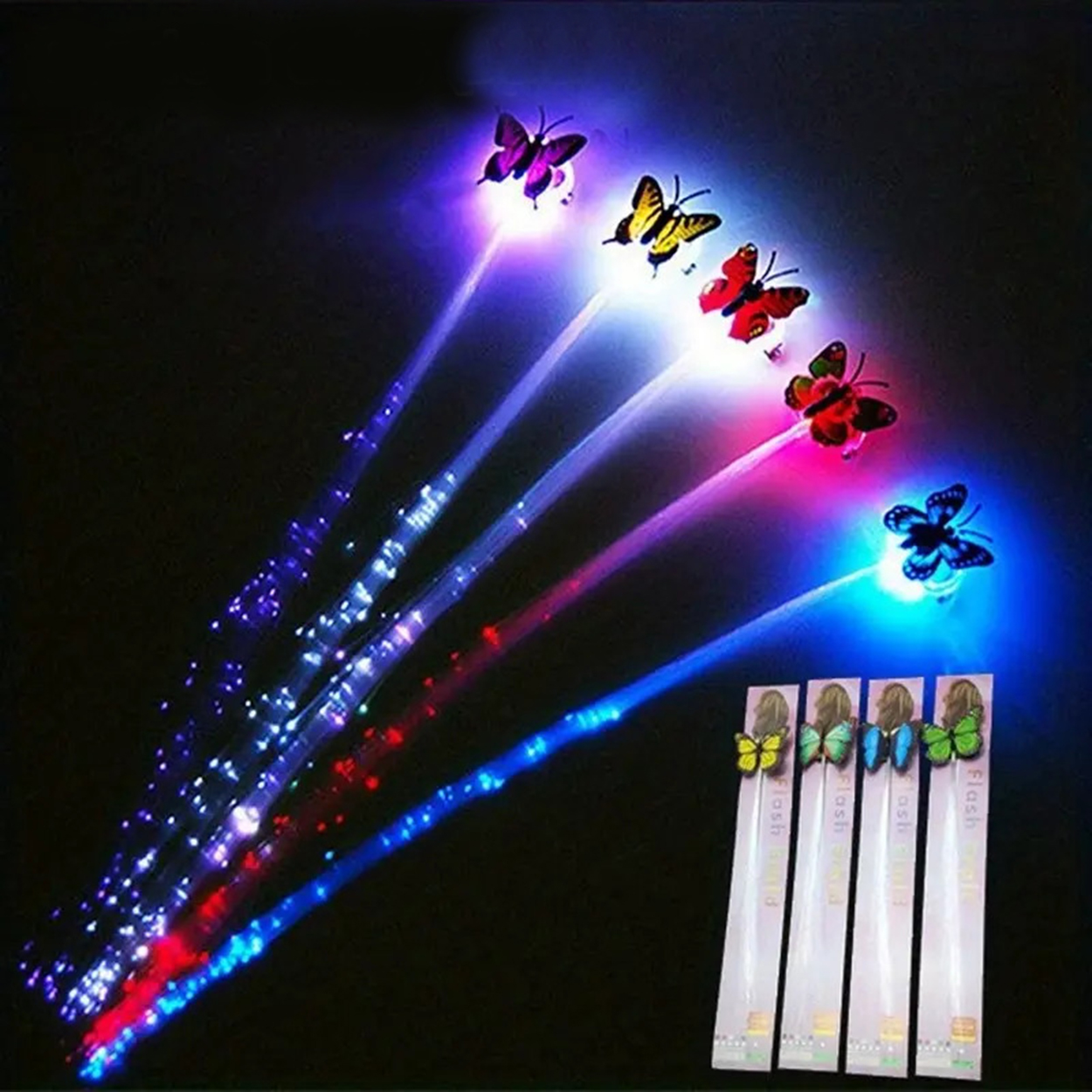 Led Fiber Optik Işıklı Kelebek Saç Klipsi 1 Adet (4812)