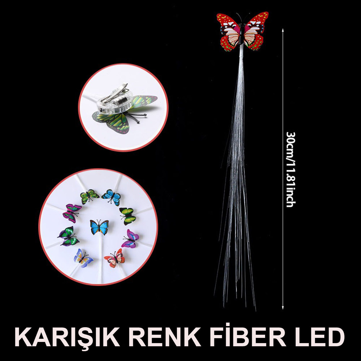 Led Fiber Optik Işıklı Kelebek Saç Klipsi 1 Adet (4812)