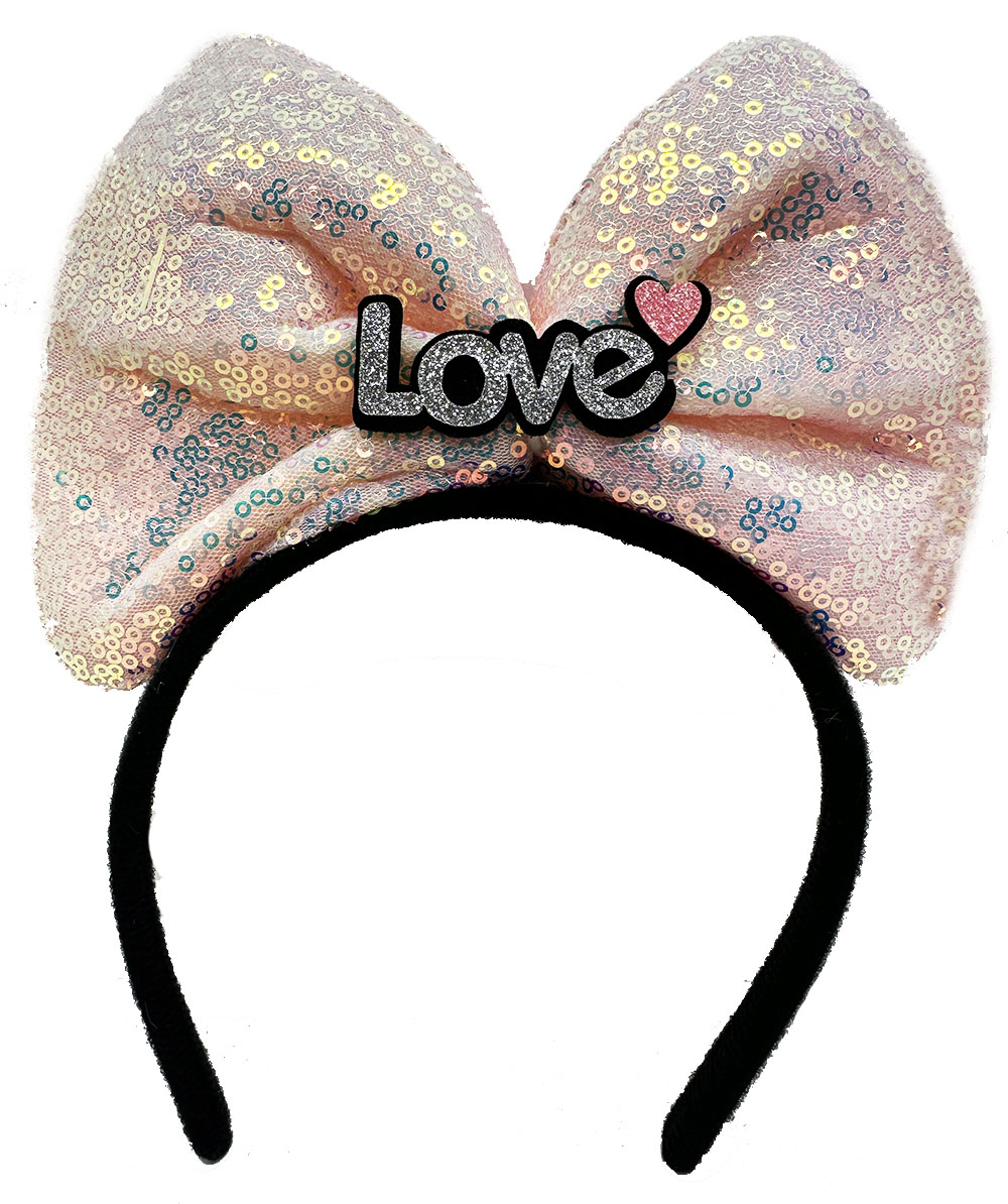 Led Işıklı 3 Farklı Fonksiyonda Yanan Gümüş Love Yazılı Toz Pembe Fiyonk Taç 20X17 cm (4812)