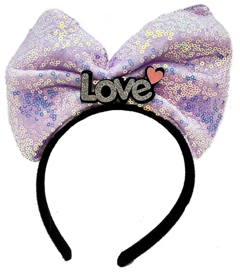 Led Işıklı 3 Farklı Fonksiyonda Yanan Gümüş Love Yazılı Lila Fiyonk Taç 20X17 cm (4812)