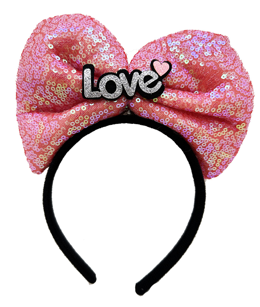 Led Işıklı 3 Farklı Fonksiyonda Yanan Gümüş Love Yazılı Fuşya Pembe Fiyonk Taç 20X17 cm (4812)