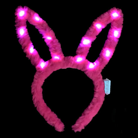 Led Işıklı Peluş Pofuduk Tavşan Kulak Tavşan Taç Şeker Pembesi 17X23 cm (4812)