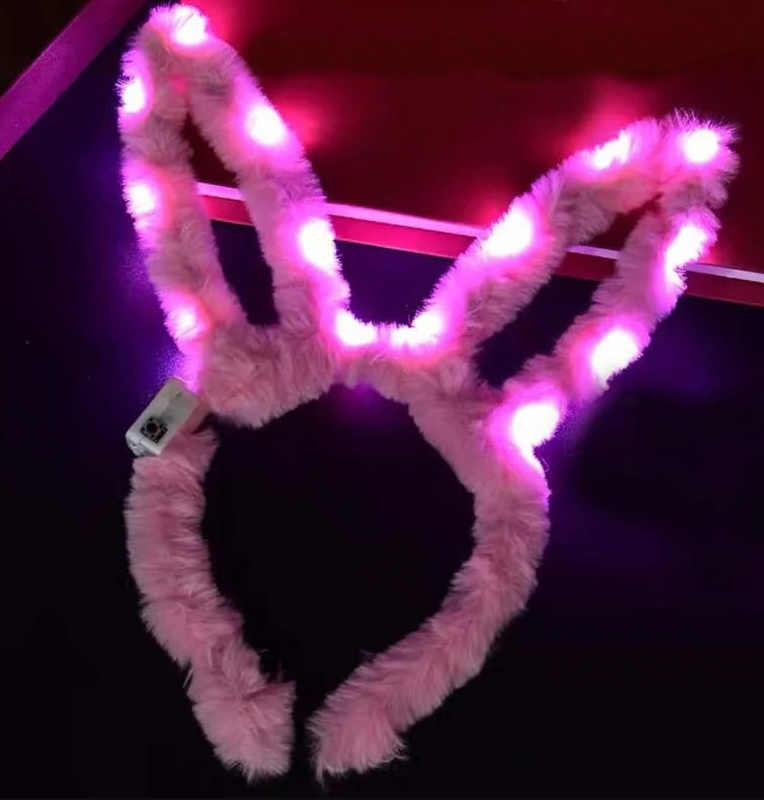 Led Işıklı Peluş Pofuduk Tavşan Kulak Tavşan Taç Pembe 17X23 cm (4812)
