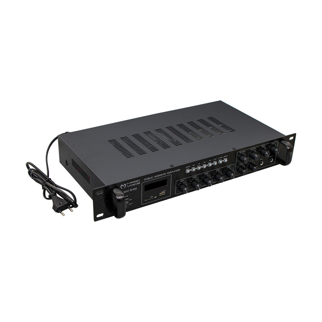 MAGICVOICE MV-540 100 WATT USB/SD/UK BLUETOOTH 2 MİK MUTE GİRİŞLİ 5 BÖLGELİ AÇIP KAPAMA HAT TRAFOLU ANFİ (4812)