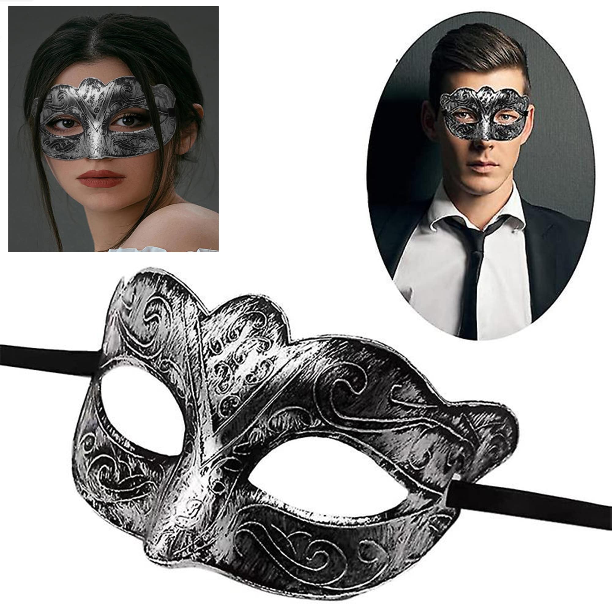 Maskeli Balo Antik Gri Gümüş Eskitilmiş Maske Balo Venedik (4812)