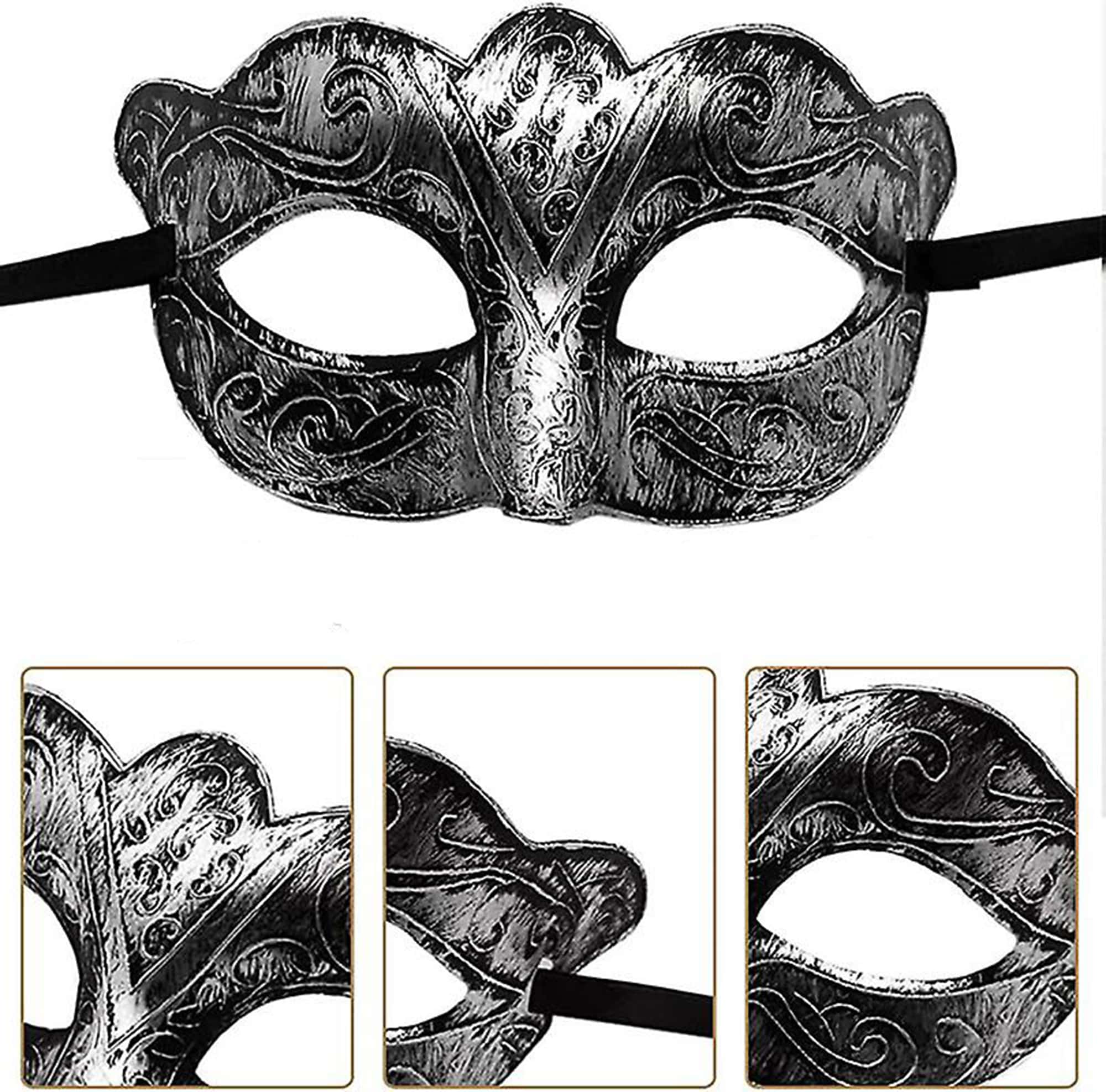Maskeli Balo Antik Gri Gümüş Eskitilmiş Maske Balo Venedik (4812)