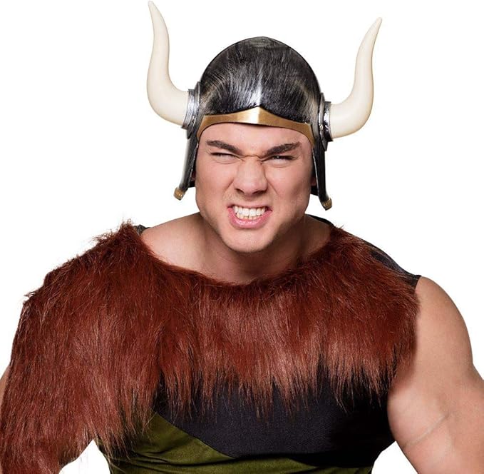 Mega Boynuzlu Viking Ivar Kaskı Eskitilmiş Desen Gümüş Renk (4812)