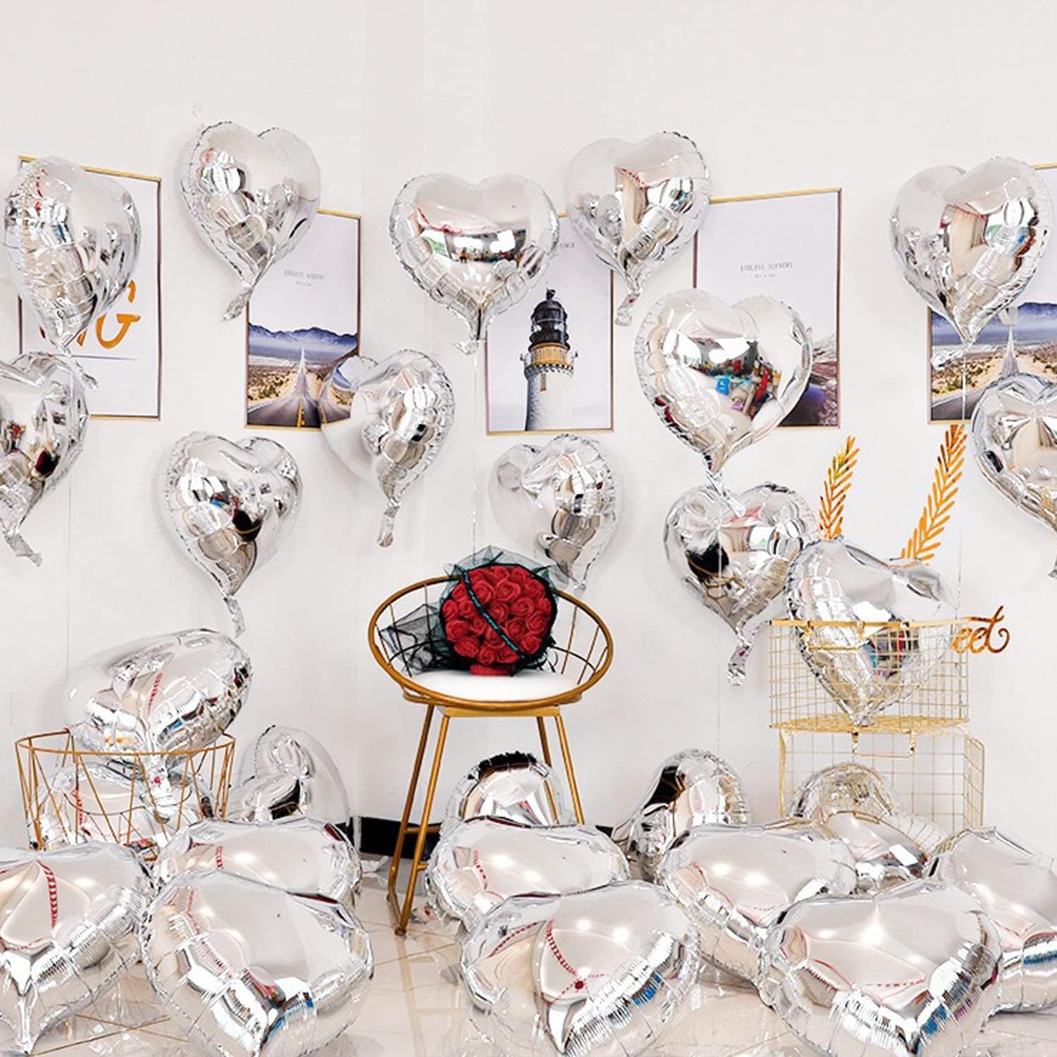 Metalize Parlak Gümüş Kalp Şekilli Uçan Balon Folyo 18 inç 45 cm 10 Adet (4812)