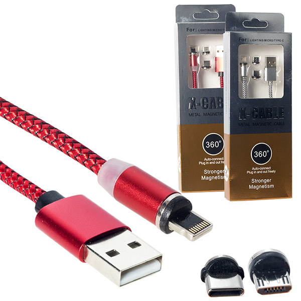MIKNATISLI DEĞİŞTİRİLEBİLİR TYPE-C-LIGHTINING-SAMSUNG UÇLU ÖRGÜLÜ METAL ŞARJ VE DATA KABLOSU MANYETİK (4812)
