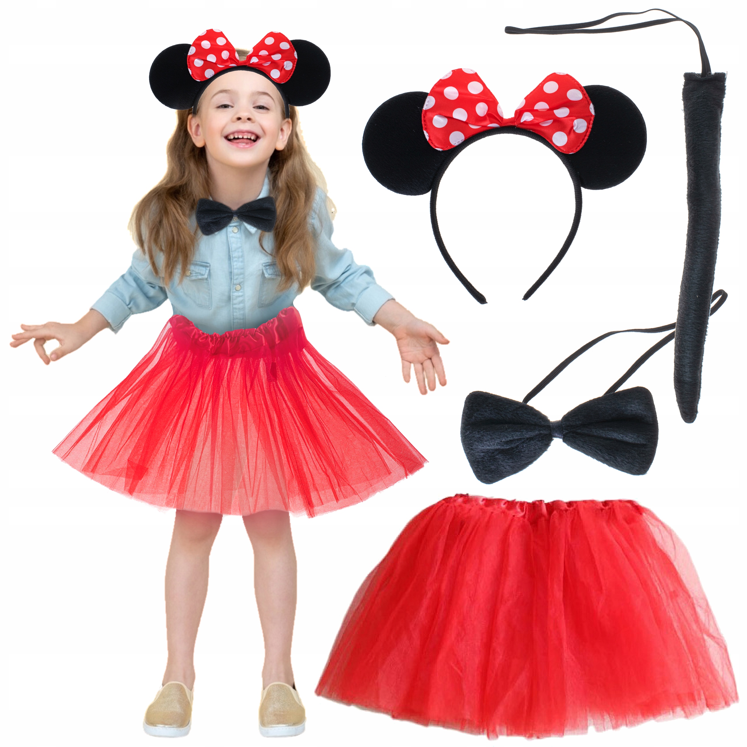 Minnie Mouse Kostüm Seti Etek Taç Kuyruk Papyon Gösteri Seti (4812)