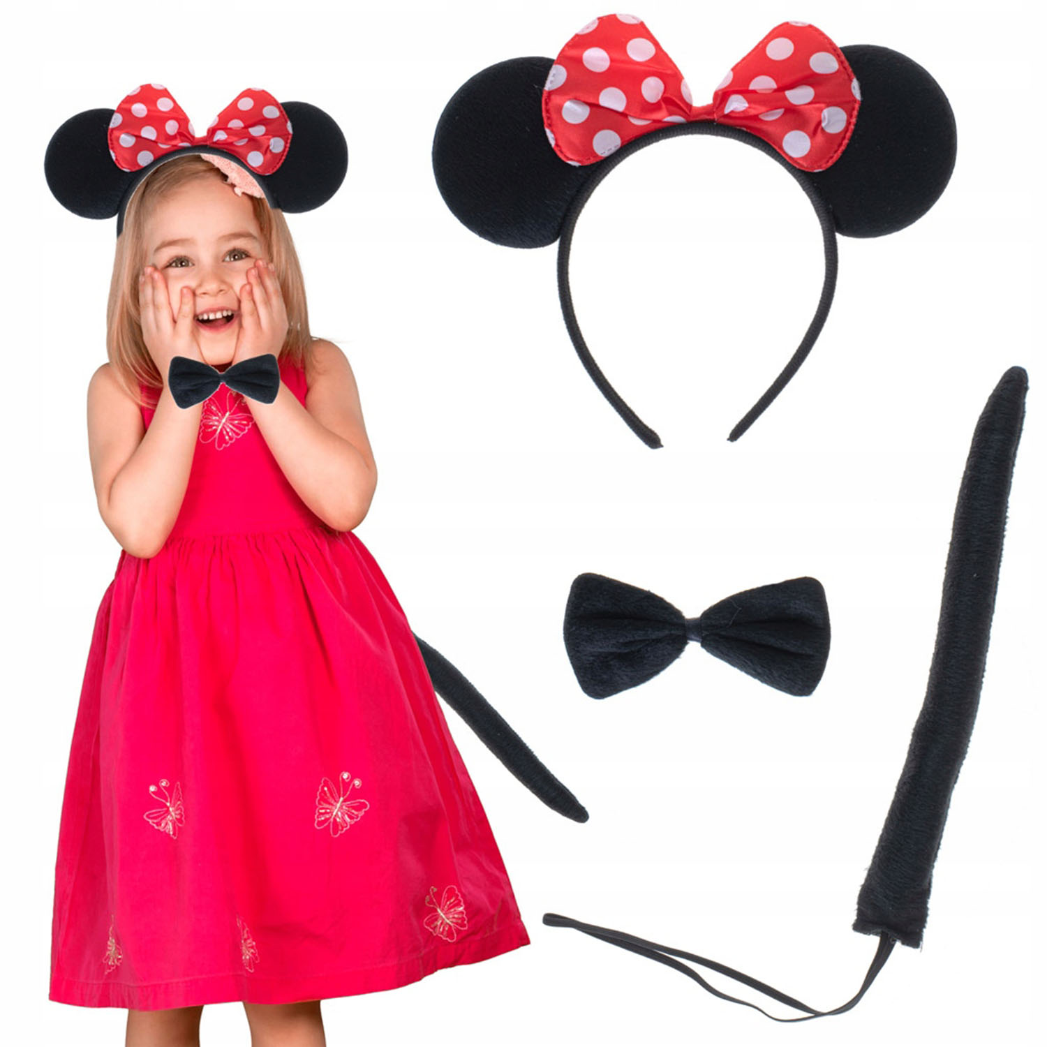Minnie Mouse Kostüm Seti Taç Kuyruk Papyon Gösteri Seti (4812)