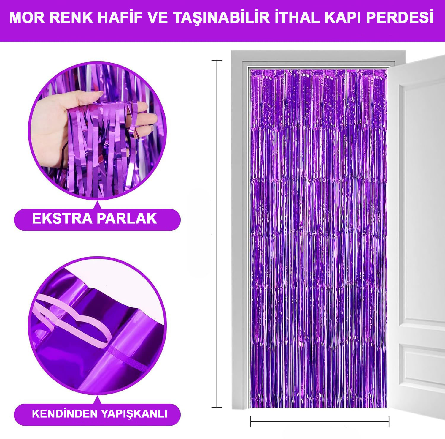 Mor Renk Ekstra Metalize Parlak Saçaklı Arka Fon Perde İthal A Kalite 1x2 Metre (4812)