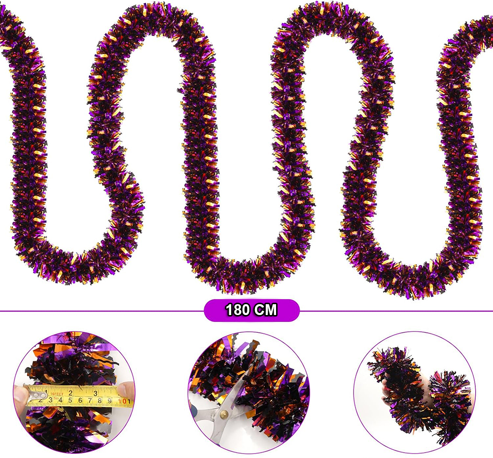 Mor Turuncu Renk 4 cm Genişlik Garland Çift Renk Sim Süs 180 cm (4812)
