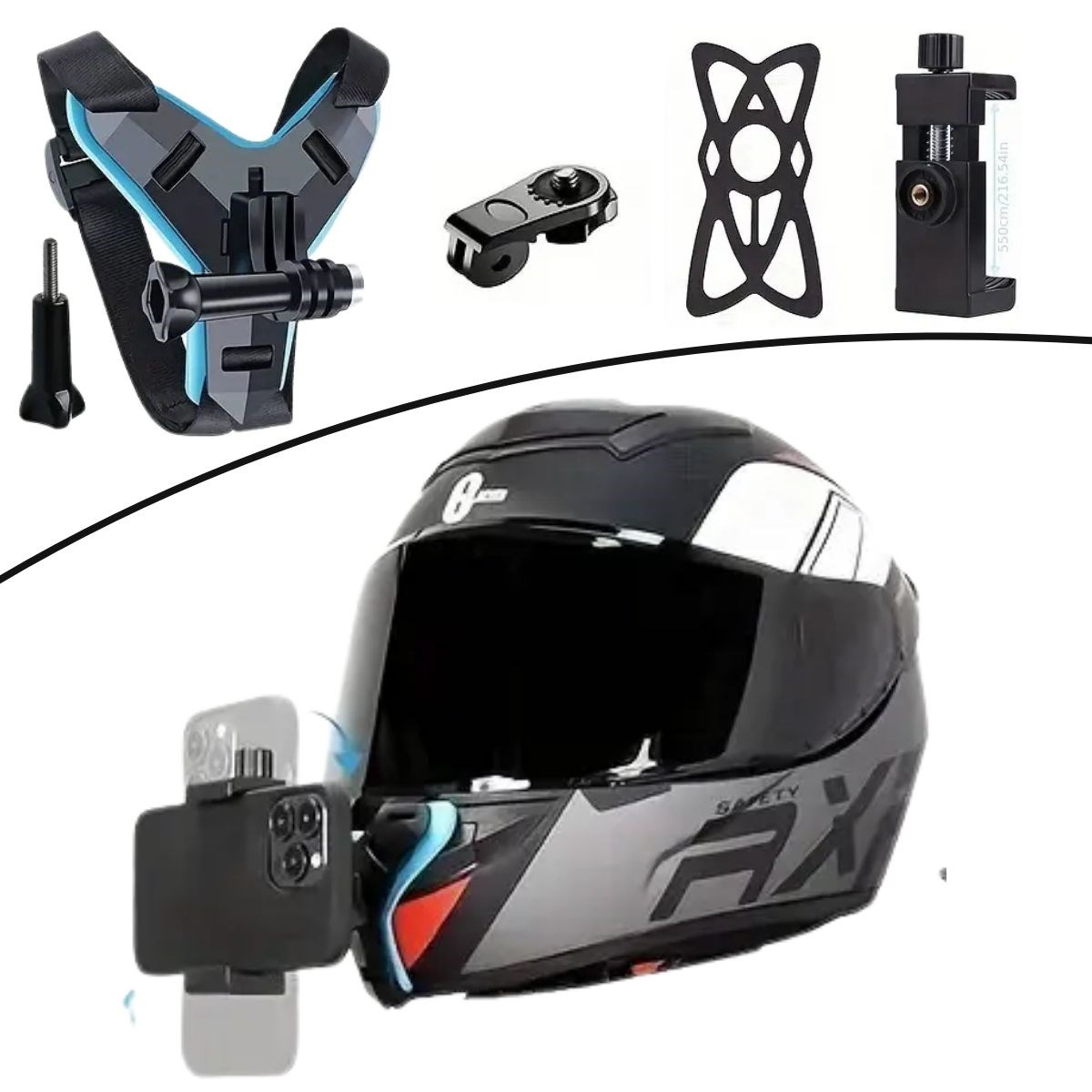 Motorsiklet Kask Önü Takılan Telefon Tutucu Aksiyon Kamerası Takılabilen Aparat (4812)