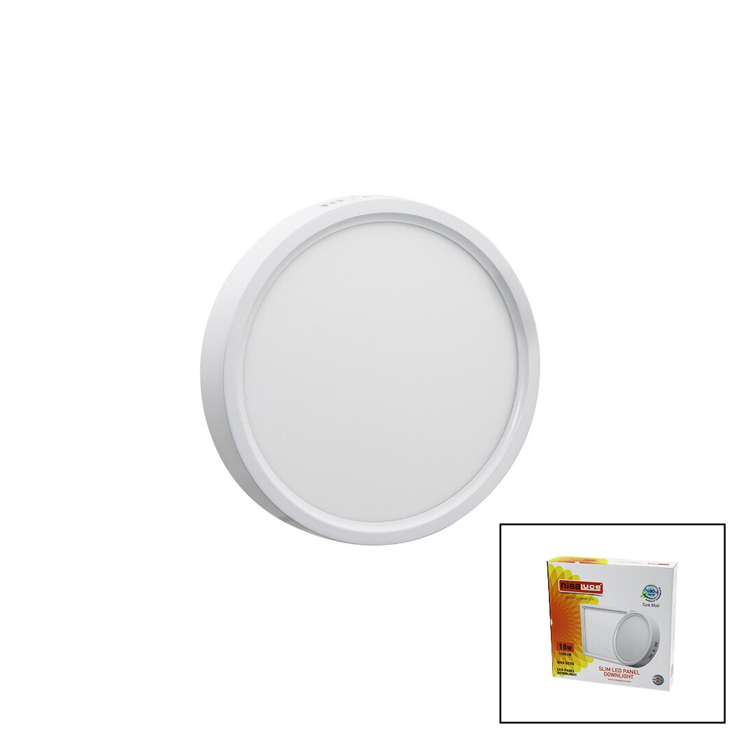 NİSALUCE EPL-18SÜ 18W BEYAZ METAL KASA SIVA ÜSTÜ YUVARLAK LED SLİM PANEL 1260LM BEYAZ=6500K 30.000 SAAT ÖMÜR (4812)