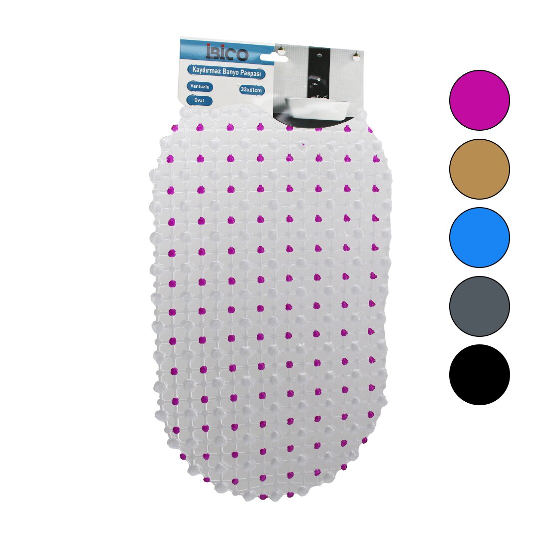 OVAL - EKO PVC +VANTUZ DESEN - ŞEFFAF RENKLİ 122PCS VANTUZ KAYDIRMAZ BANYO - KÜVET PASPAS 33X61CM (4812)