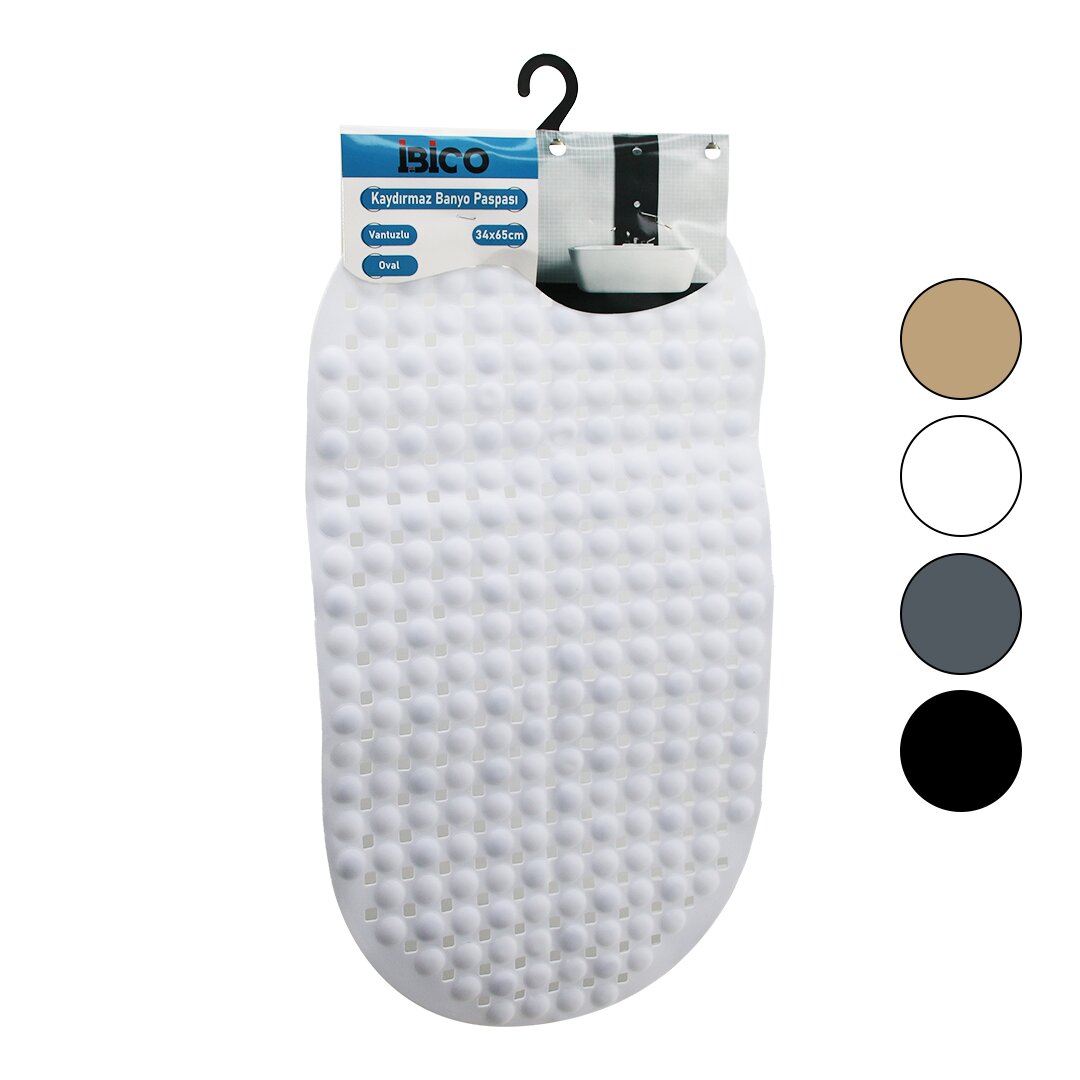 OVAL - PLASTİK KABARTMA TOP DESENLİ - RENKLİ 63PCS VANTUZLU KAYDIRMAZ BANYO - KÜVET PASPASI 34X65CM (4812)