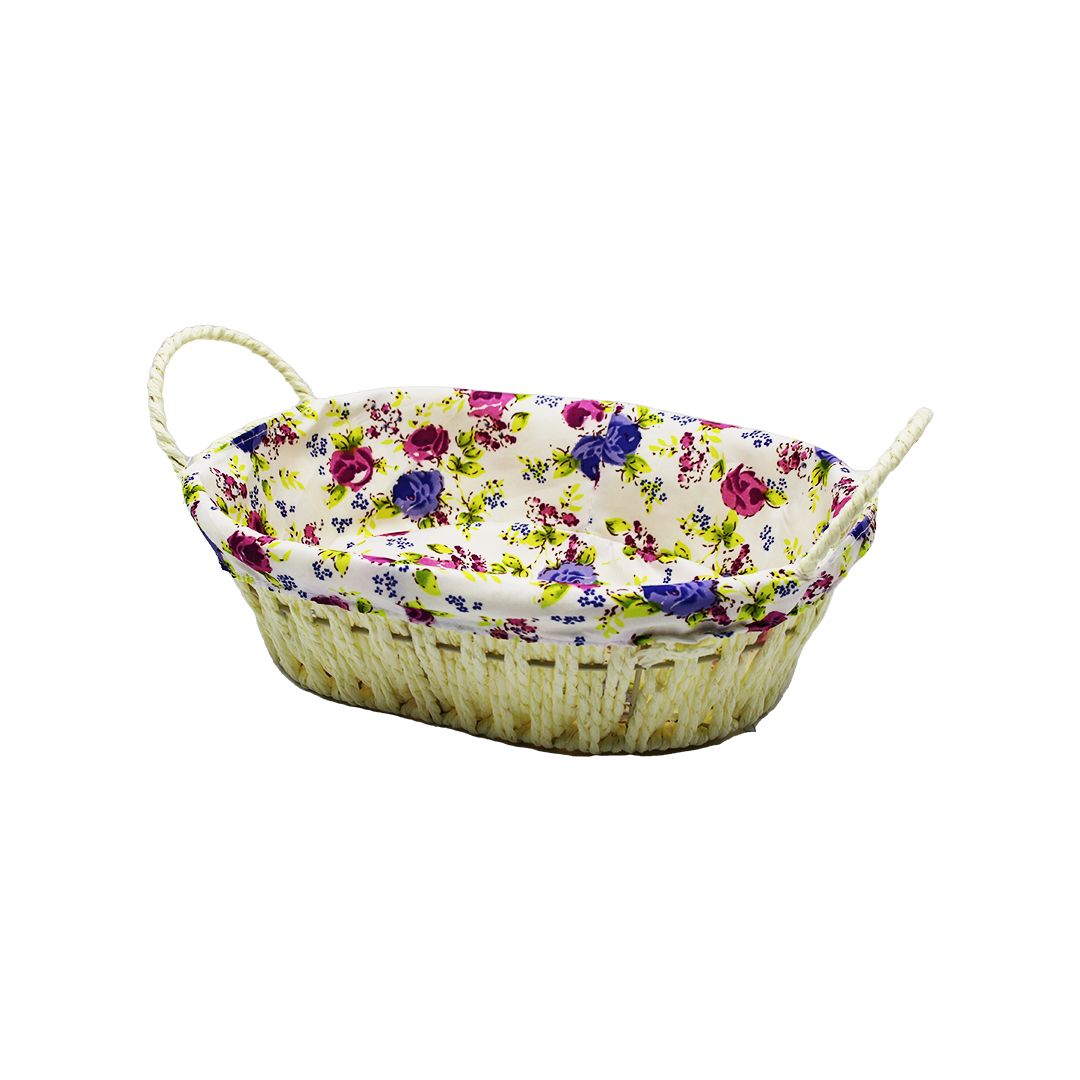 OVAL RENKLİ BEZLİ HASIR EKMEK SEPETİ (4812)