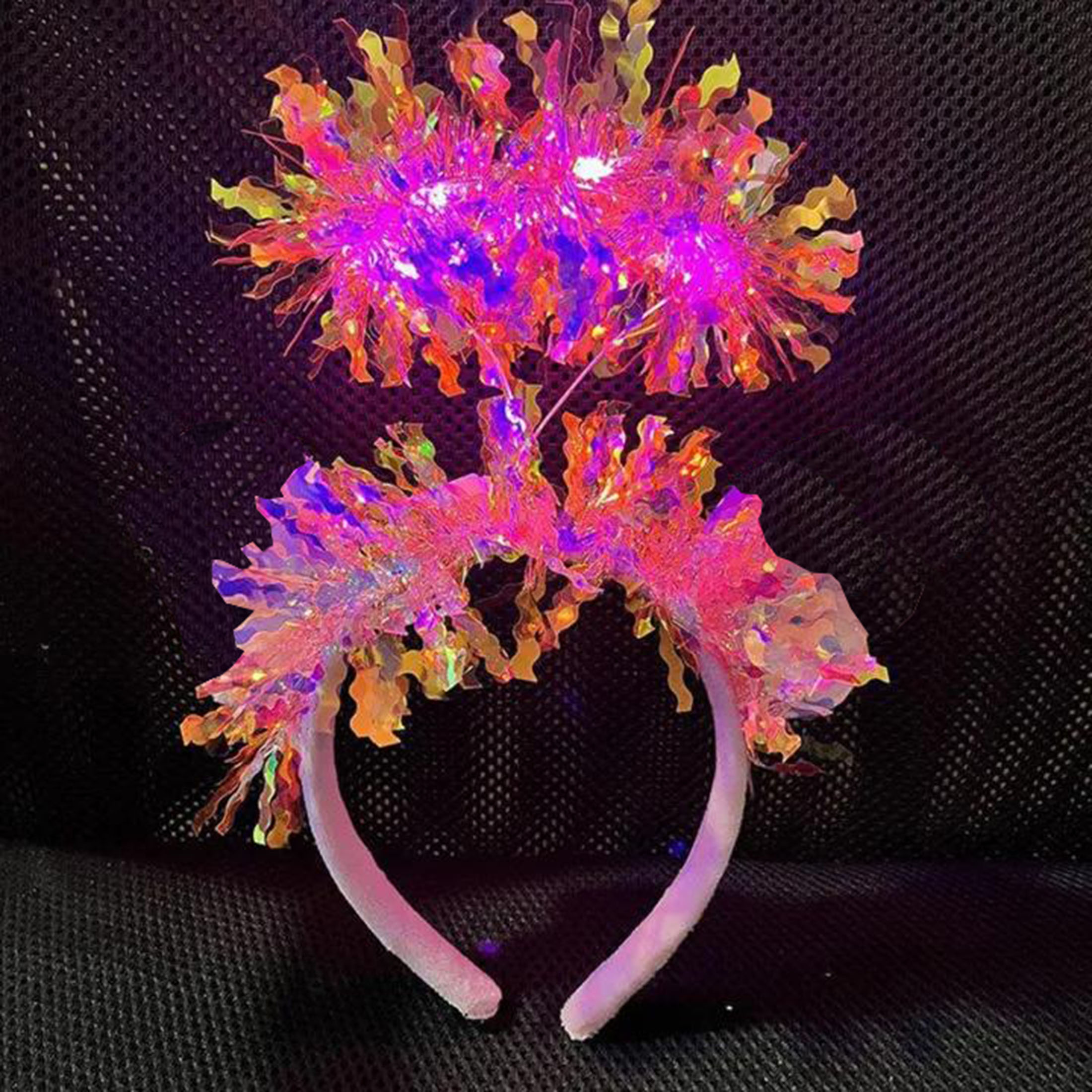 Pembe Renk Pembe Işıltılı Püsküllü Led Işıklı Parlak Hologramlı Taç 25x12 cm (4812)