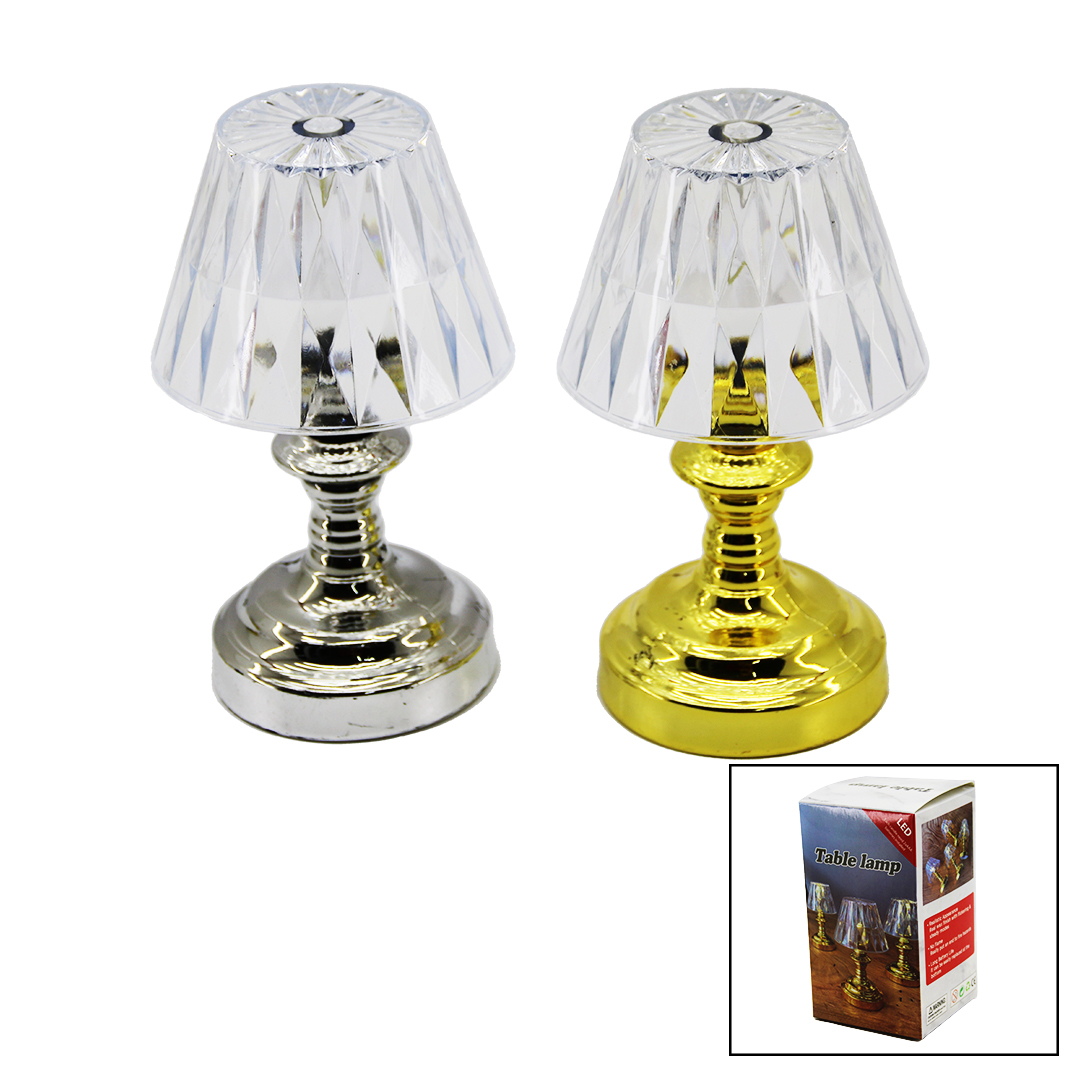 PİLLİ MİNİ KLASİK MODEL LED ABAJUR MİKA KRİSTAL BAŞLIK - GOLD - KROM AYAK (4812)