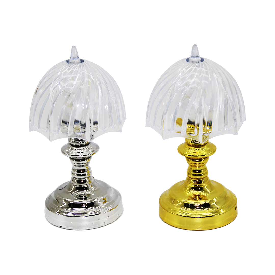 PİLLİ MİNİ ŞEMSİYE MODELİ LED LAMBA ABAJUR MİKA KRİSTAL BAŞLIK - GOLD - KROM AYAK (4812)
