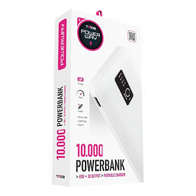POWERWAY TX108 10000 MAH SİYAH GÖSTERGELİ EKSTRA KABLOLU 4 ÇIKIŞLI POWERBANK (4812) POWERWAY TX108 10000 MAH SİYAH GÖSTERGELİ EKSTRA KABLOLU 4 ÇIKIŞLI POWERBANK (4812)