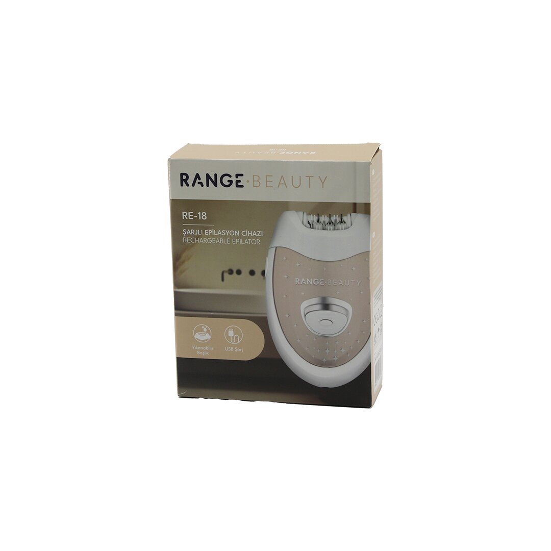 RANGE BEAUTY RE-18 EPİLASYON CİHAZI EPİLATÖR USB ŞARJLI=50DK 2 KADEME HIZ YIKANABİLİR BAŞLIK=18 ÇİFT CIMBIZ (4812)
