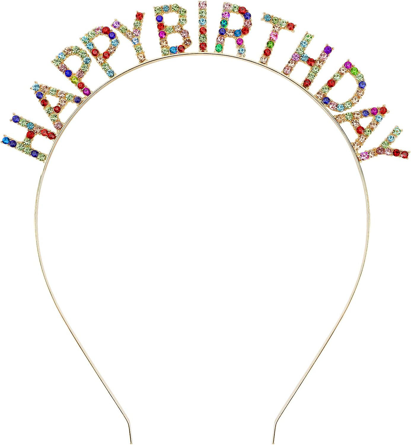 Rengarenk Kristal Taşlı Ekstra Lüks Gümüş Kaplama Happy Birthday Taç 16x17 cm (4812)