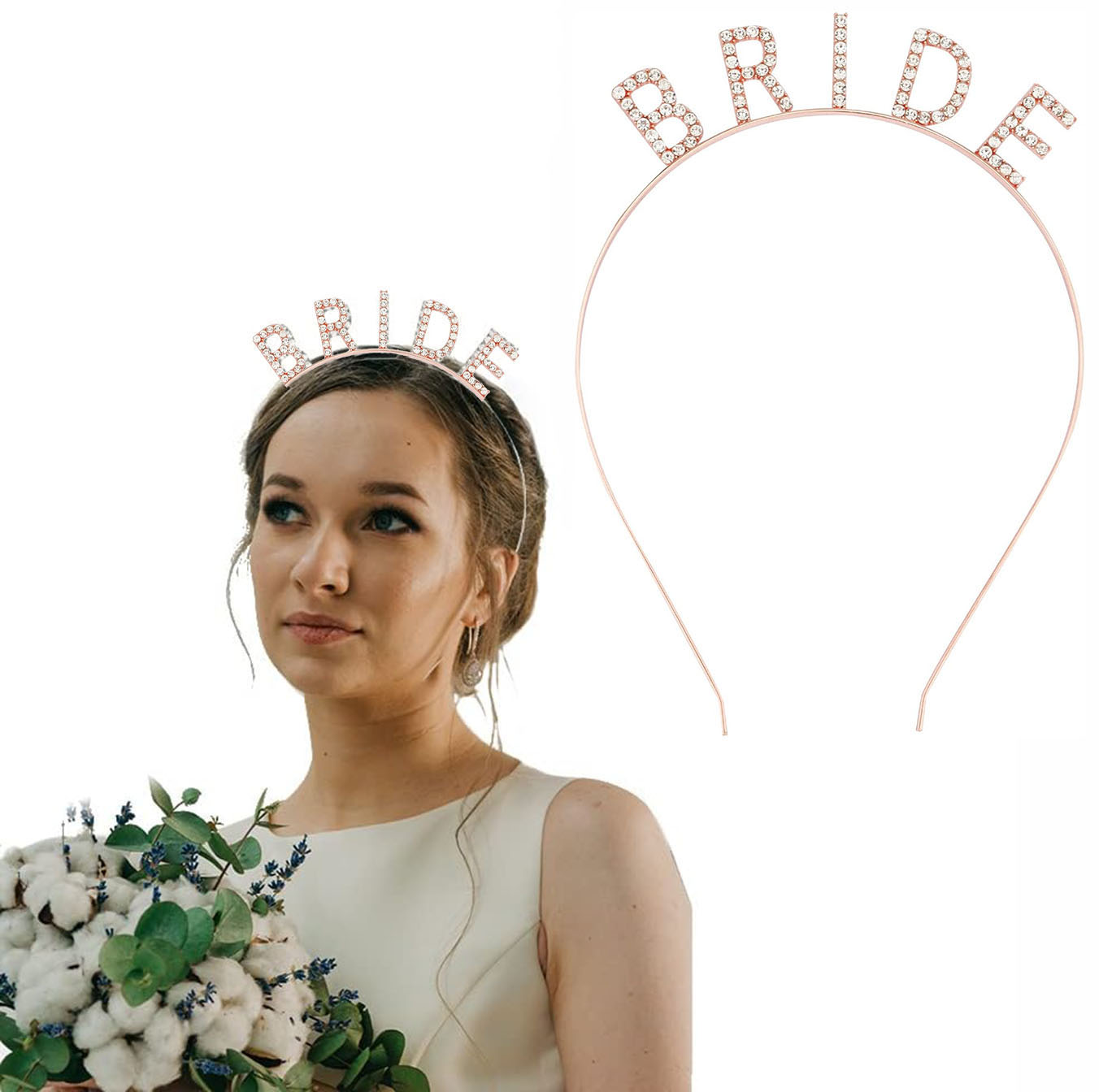 Rose Gold Renk Bekarlığa Veda Kristal Taş Bride Tacı İthal 16x10 cm (4812)