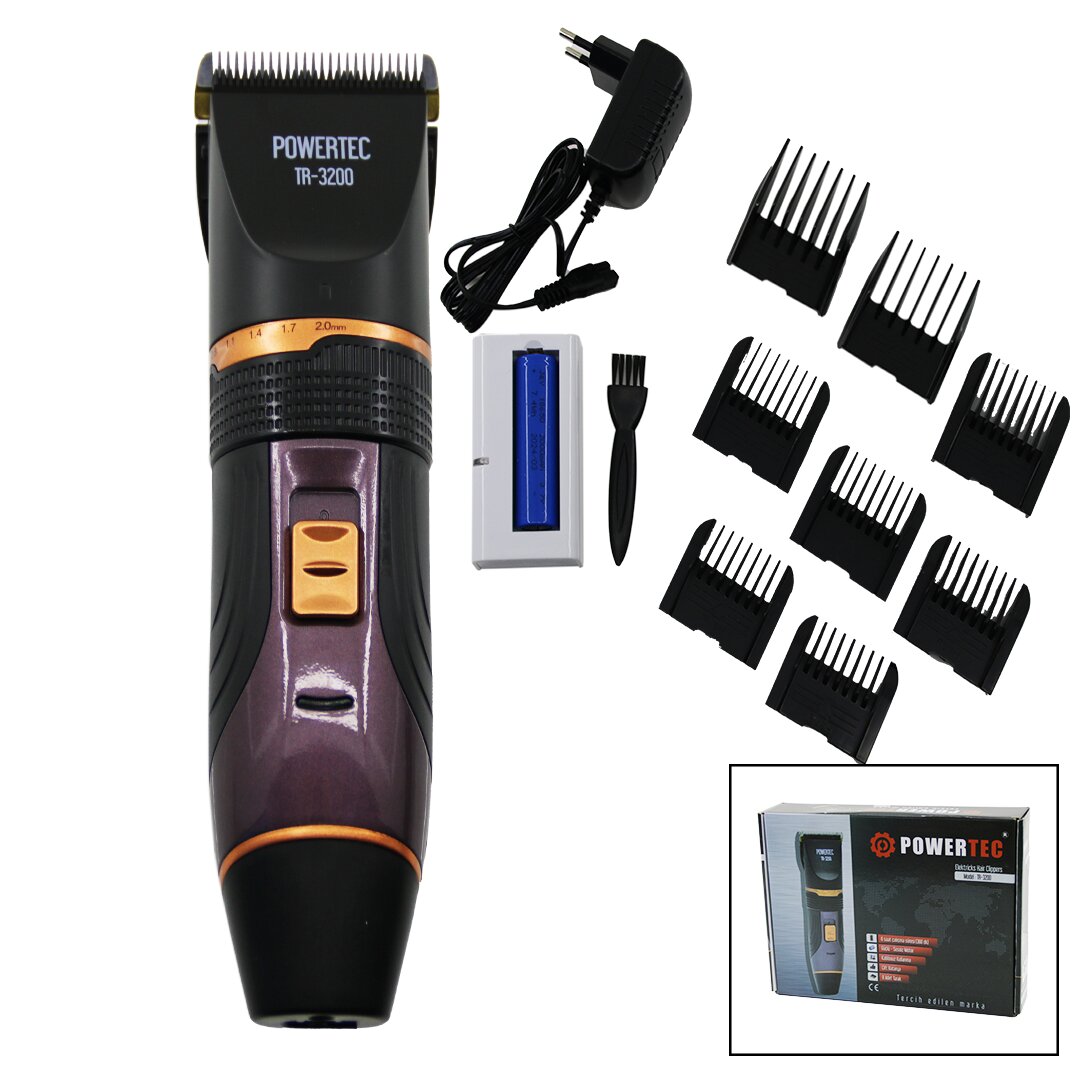 SAÇ SAKAL KESME TRAŞ MAKİNE ÇİFT BATARYA - TARAK AYARI - FİŞ ŞARJLI - 2 KADEME HIZ TR-3200 (4812)