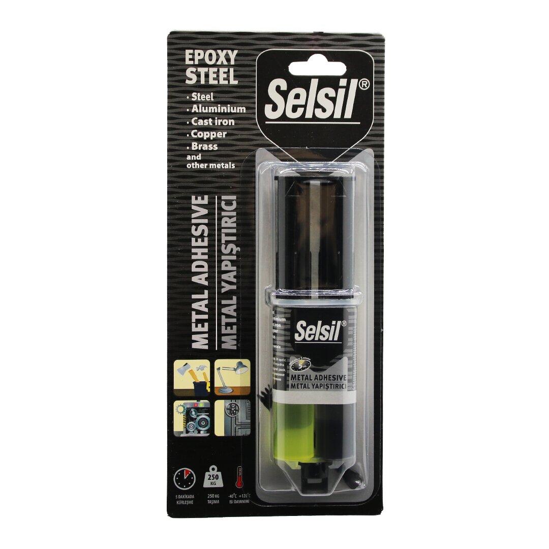 SELSİL EPOXY STEEL METAL ŞIRINGA EPOKSİ YAPIŞTIRICI 28GR. METAL - ÇELİK - ALÜMİNYUM - AHŞAP - PLASTİK (4812)