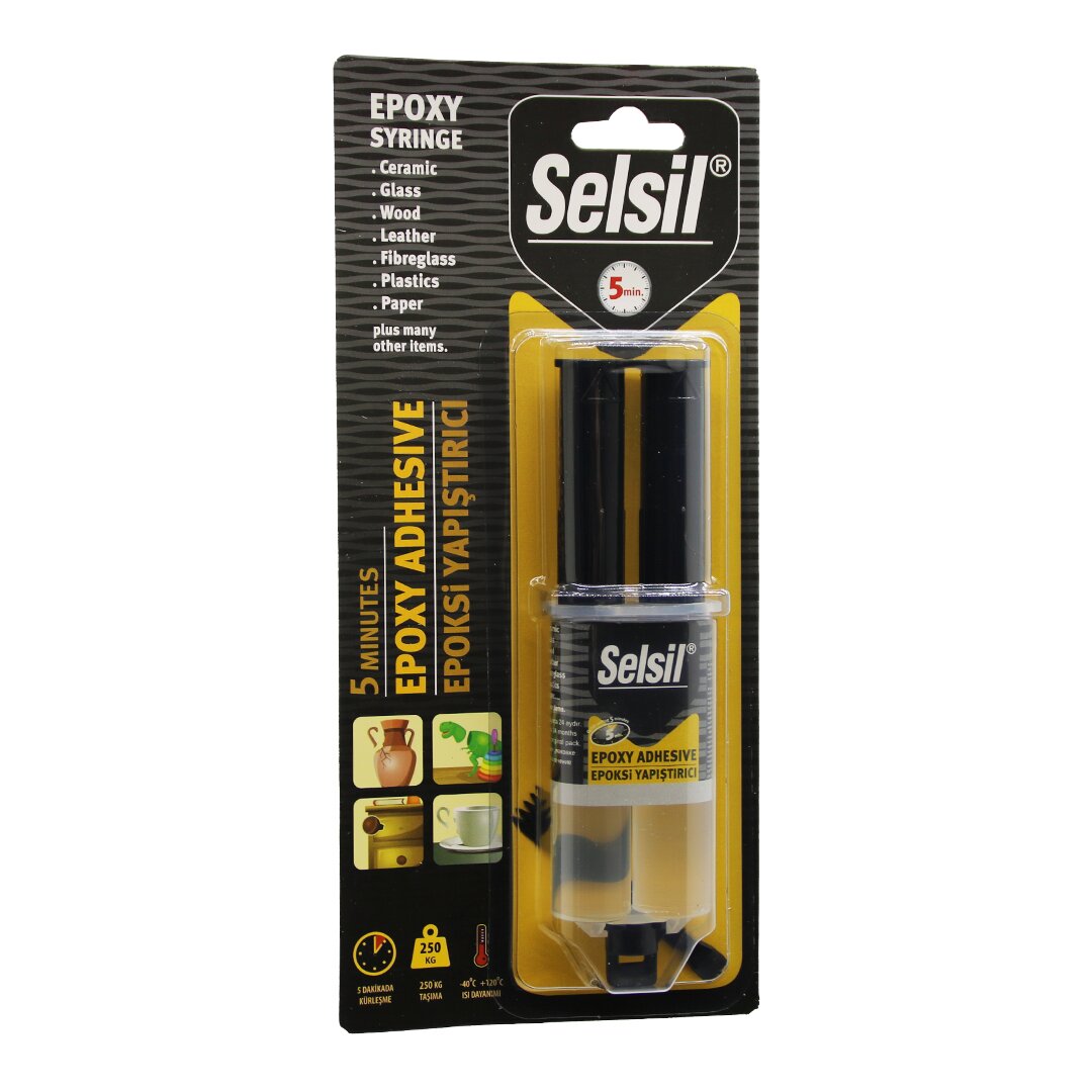 SELSİL EPOXY SYRINGE ADHESİVE ŞIRINGA EPOKSİ YAPIŞTIRICI 28GR. ALÜMİNYUM - CAM - PORSELEN - SERAMİK - AHŞAP - METAL (4812)