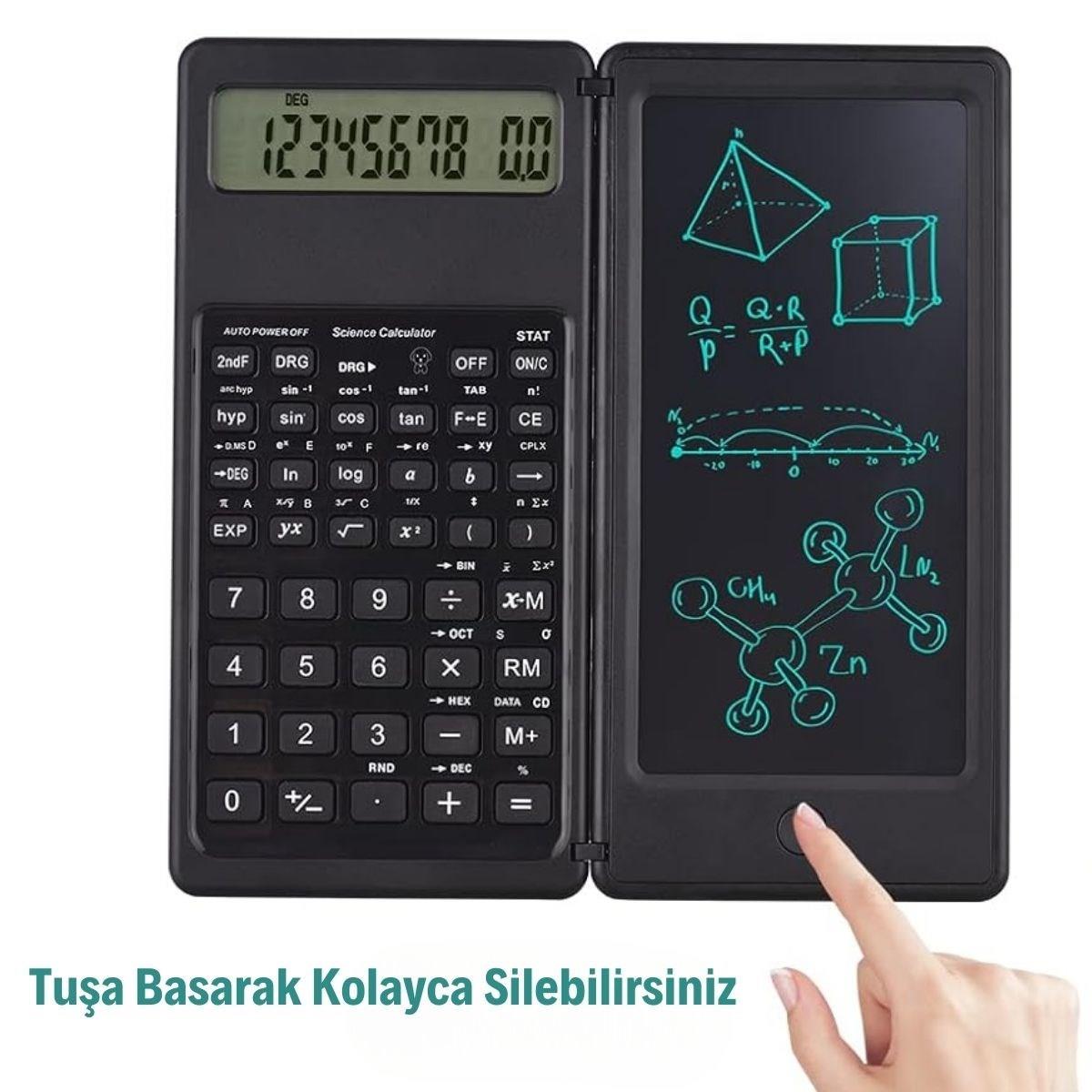 Silinebilir LCD Yazı Tabletli,Kalemli Katlanabilir Bilimsel Hesap Makinesi (4812)