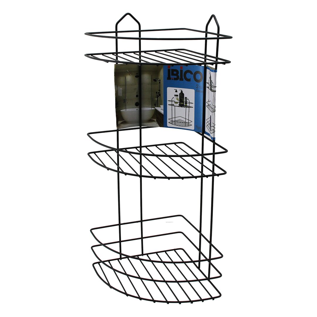 SİYAH  3 KATLI - ÜÇGEN METAL BANYO KÖŞELİK - DUŞKABİN RAF (4812)