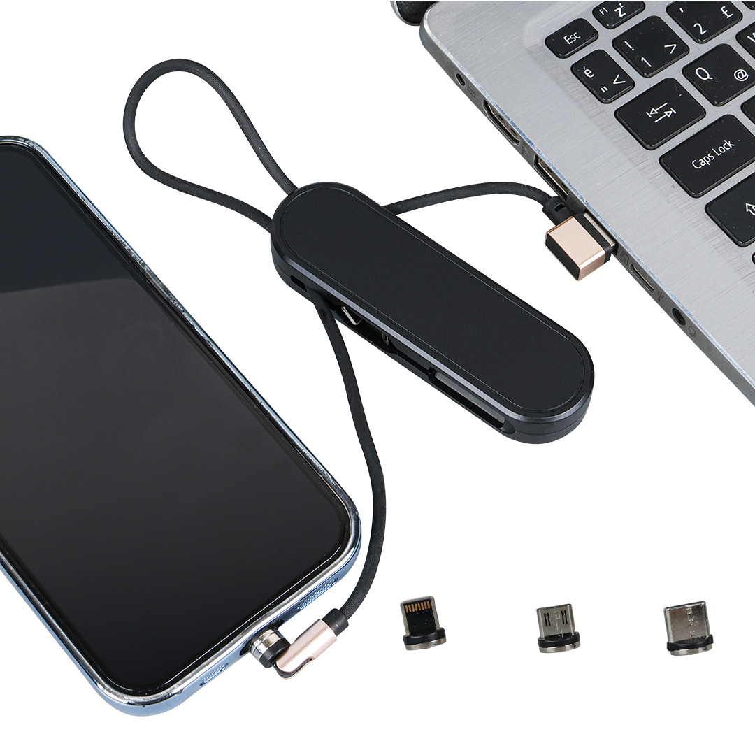 SİYAH 3İN1 (TYPE C- LİGHTNİNG- MİCRO USB) MANYETİK UÇ TAŞINABİLİR ŞARJ KABLOSU (4812)